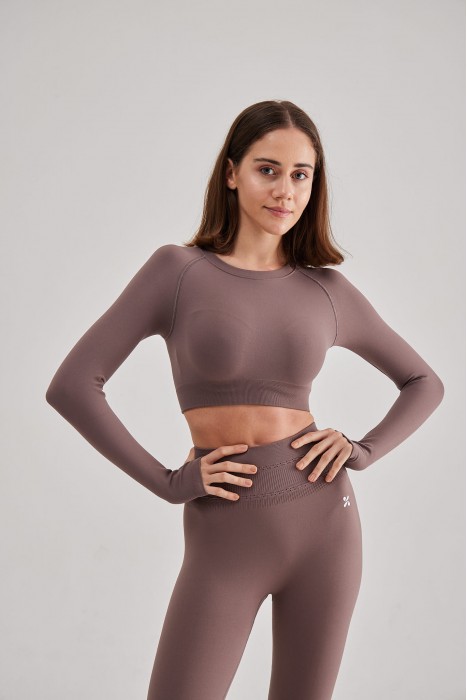Momentum Crop Uzun Kol - Kahverengi