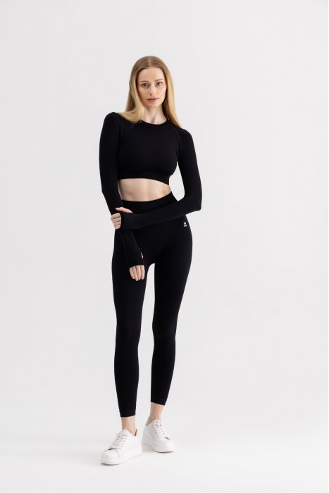 Momentum Crop Uzun Kol - Siyah